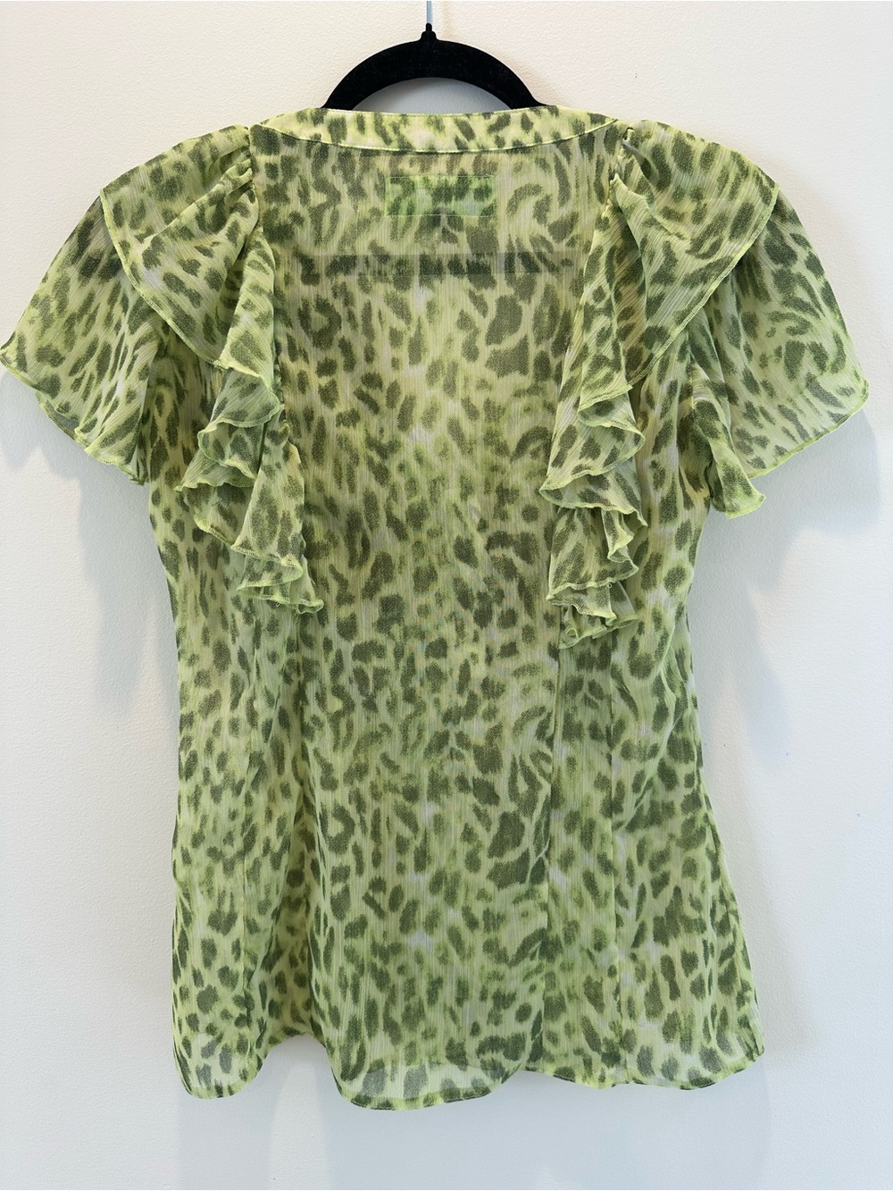Green Leopard-Print Ruffle Button Blouse - Picture 9 of 9